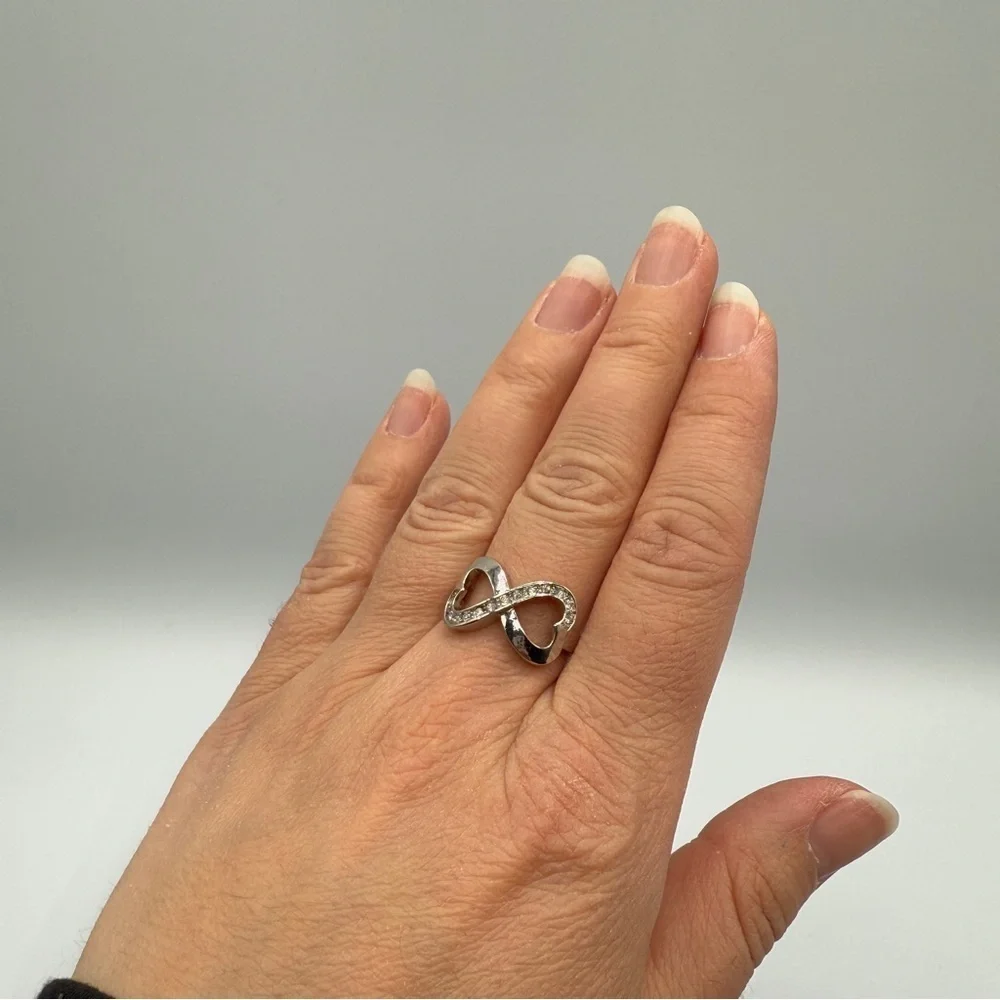 Elegant Silvertone Infinity Heart Ring